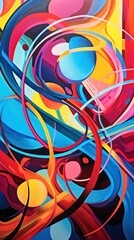 a colorful art piece with circles and lines
