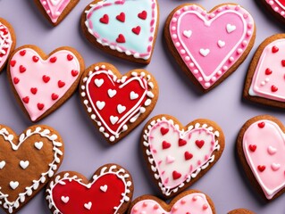 a group of heart shaped cookies