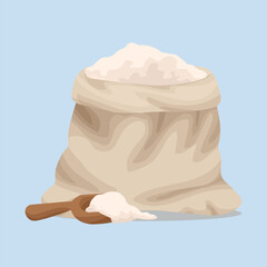 Bag of flour on light blue background