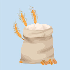 Bag of flour on light blue background