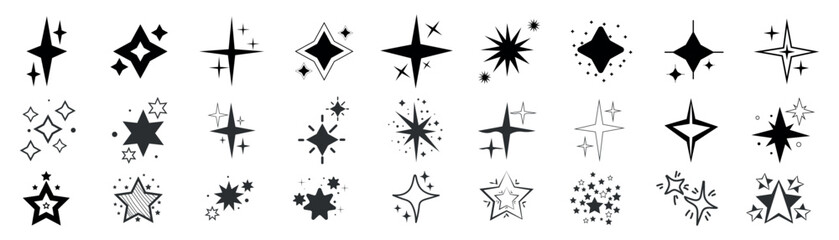 Set of many drawn stars on white background