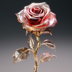a rose with leaves on a stem