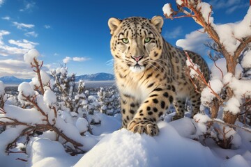 Obraz premium a leopard standing on snow