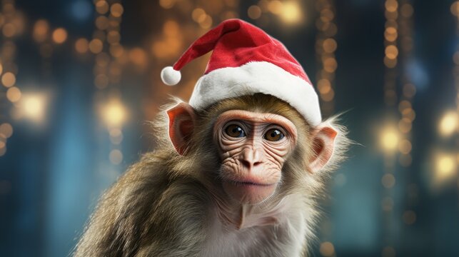 a monkey wearing a santa hat