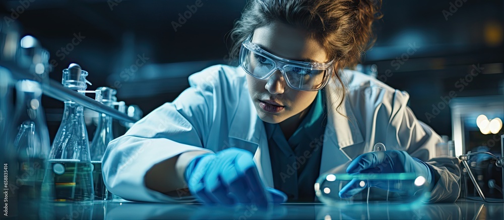 Poster chemist lab technician with copyspace for text