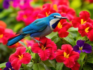 a blue bird on a flower
