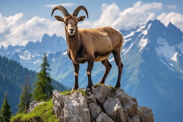 a goat standing on a rock