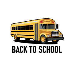 Yellow bus and text BACK TO SCHOOL on white background 
