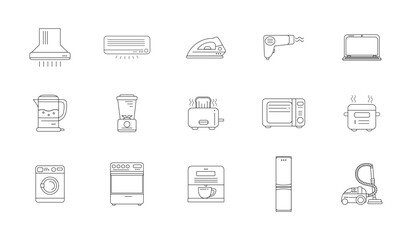 Set of different drawn household appliances on white background