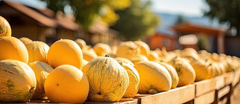 Fototapeta Cavaillon melon sold at Provence street market France With copyspace for text