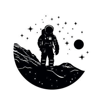 recommend clip art: Minimalistische Silouette eines Astronauten auf Mond in schwarz-weiß vektor