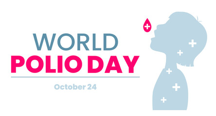 Fototapeta na wymiar Banner for World Polio Day with silhouette of child and drop