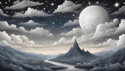 Raamstickers 壁紙【夜空の幻想的な風景画】 © Shoithi