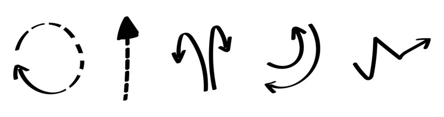 Set of different arrows on white background