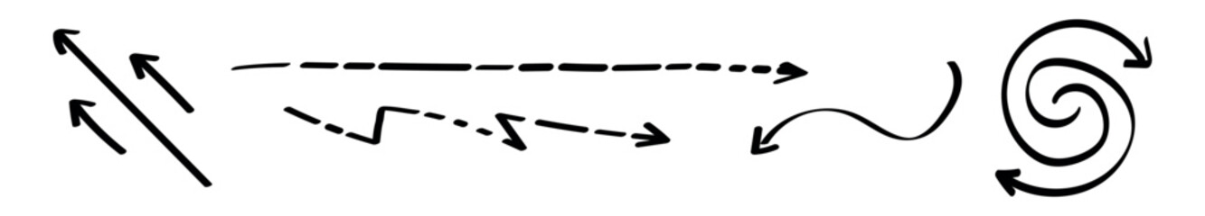 Set of different arrows on white background