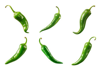 green chili peppers collection isolated on a transparent background