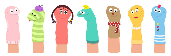 Set of cute sock toys on white background