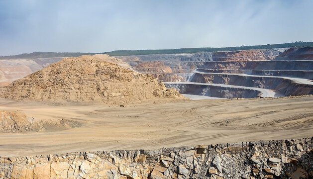 Clear daylight open pit mining background, Construction project. Earthmoving project