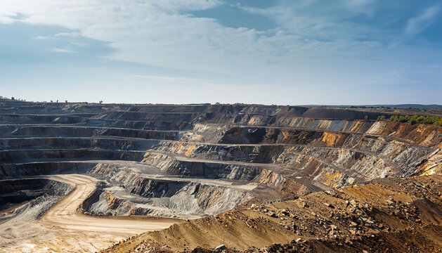 Clear daylight open pit mining background, Construction project. Earthmoving project