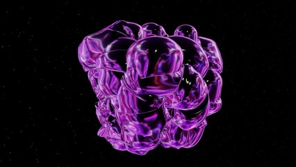 Obraz premium Morphing fluid metal blob pulsating in space background. Liquid Abstract shape 3D animation in 4K resolution wallpaper. Bright holographic purple colors. Seamless looped 30fps