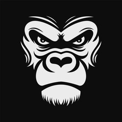 Angry gorilla face. Black and white logo. Vector illustration