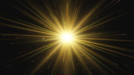 Light effect. Star burst. Gold glitter star or sun. Vector background
