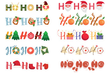 Set of stylish words HO-HO-HO on white background