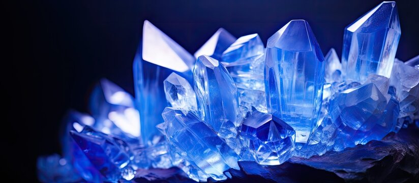 Blue crystal cluster in closeup With copyspace for text
