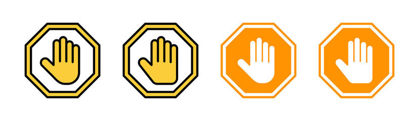 Obraz premium Stop icon set for web and mobile app. stop road sign. hand stop sign and symbol. Do not enter stop red sign with hand