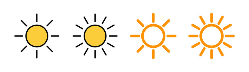 Sun icon set for web and mobile app. Brightness sign and symbol.