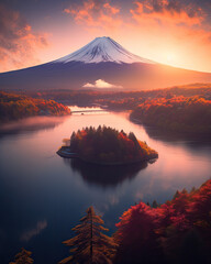 mountain in autumn at sunset