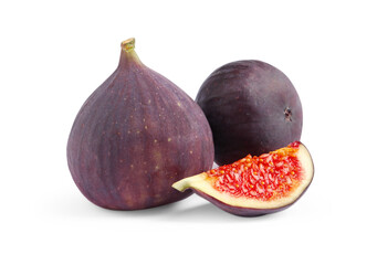 Cut and whole ripe figs isolated on white