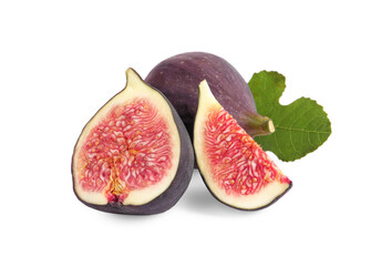 Cut and whole ripe figs isolated on white