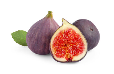 Cut and whole ripe figs isolated on white