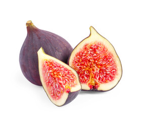Cut and whole ripe figs isolated on white