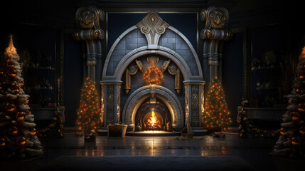 Fototapeta premium Modern Fireplace well decorated for the Christmas Holiday
