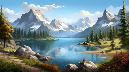Schilderijen op glas lake and mountains © faiz