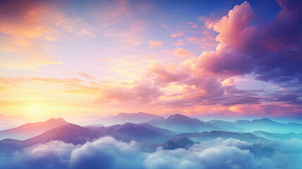 Autumn sunrise cloudy sky over mountains; Abstract colorful peaceful sky background - Powered by Adobe