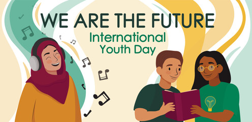 Banner for International Youth Day with group of teenagers
