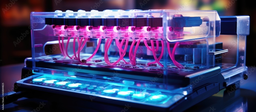 Aufkleber genetics lab s electrophoresis device decrypts genetic code with copyspace for text
