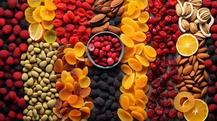 Keuken spatwand met foto dried fruit and nuts arranged in different styles on the dish   © sdk