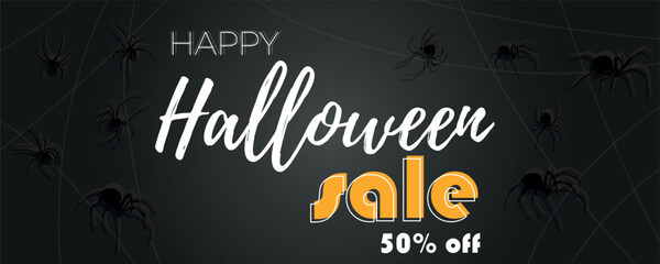 Banner with text HAPPY HALLOWEEN SALE on dark background