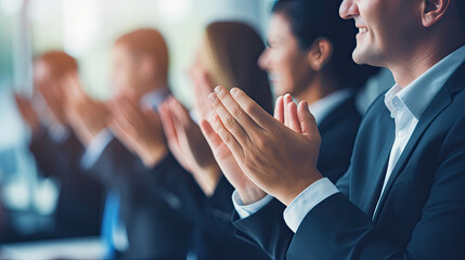 Business people applauding. Group of business people clapping in row. Banner background. - obrazy, fototapety, plakaty