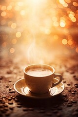 Fototapeta premium cup of coffee on the table with bokeh background