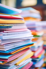Stack of Group report papers Document clipped in color clips, business, and education concept