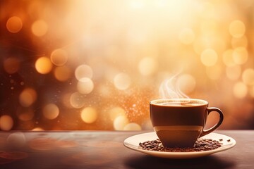 cup of coffee on the table with bokeh background