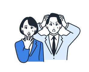 青ざめる2人のビジネスパーソンのシンプルなベクターイラスト素材