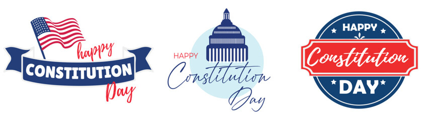 Set of clipart for USA Constitution Day on white background