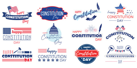 Naklejka premium Set of clipart for USA Constitution Day on white background