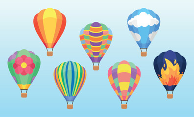Fototapeta na wymiar Set of hot air balloons on light background background